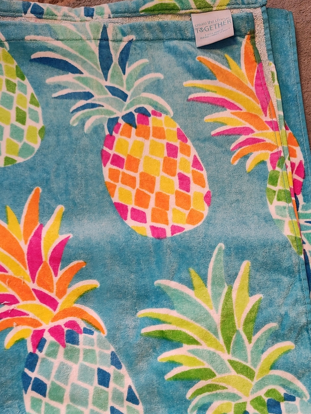 Together Multicolor Pineapple Print Blue Beach Towel